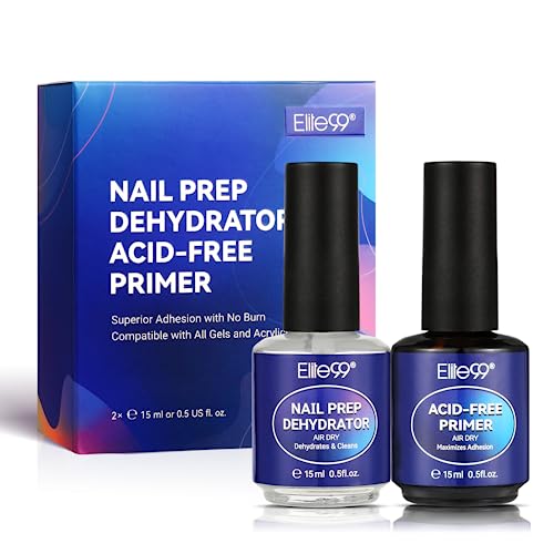 Elite99 Gel Nail Polish Nail Primer and Dehydrator, Superior Bonding Acid-free Nail Prep Set for Long Lasting Nail Art, For Acrylic Powder UV Pol