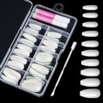 100pcs False Nails with Glues, 10 Size Coffin Ballerina Fake Nail Tips with Cuticle Pusher, Artificial Acrylic Full Cover Fingernails for Nail Ar