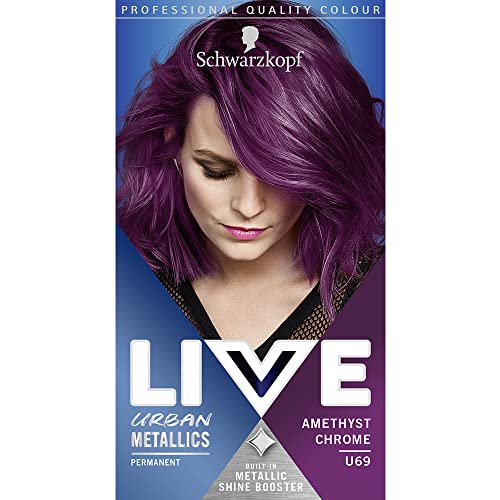 Schwarzkopf LIVE Urban Metallics Vibrant, Long Lasting, Permanent Purple Hair Dye, Infused with Coconut Oil for Shiny Hair, Amethyst Chrome U69