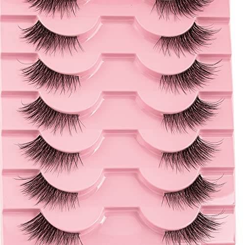 False Eyelashes Natural Look Half Lashes Short Wispy Clear Band Lashes Cat Eye 3D Faux Mink 3/4 Eye Lashes Fake Eyelashes Strip 10 Pairs Pack (A0