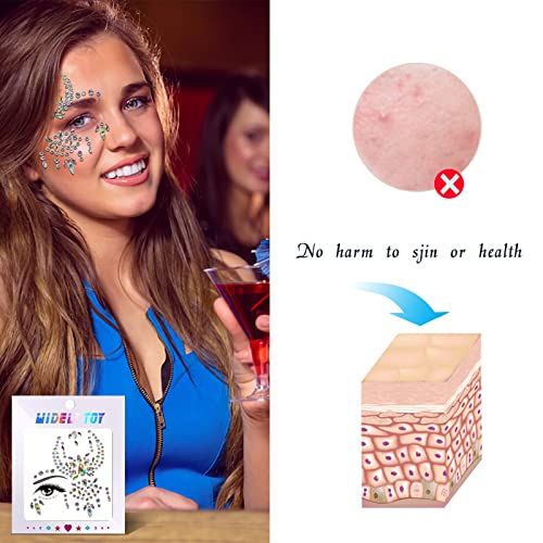 Face Gems Glitter 6PCS Festival Face Stickers Self-Adhesive Face Jewels Crystal Rhinestone Temporary Tattoo for Face Eyes Body Rave Festival Part