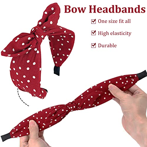 Polka Dot Headband,2Pcs Bow Tie Knotted Hair Bands,Wide Band Cloth Hair Hoop Bunny Ear Headwrap Hair Accessories for Women Girls (Black Red Polka