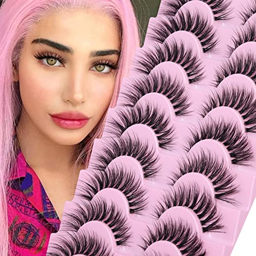 False Eyelashes Fluffy Natural Look 8D 20 mm Long C Curl Strip Eye Lashes Pack 10 Pairs Full Reusable Fake Eyelashes That Look Like Extensions by