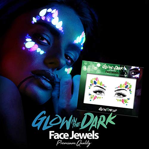 Glow in the Dark Face Jewels Stickers - Halloween temporary tattoo face gems - Luminous glow Face Gems - great with fake blood, glowsticks, glow