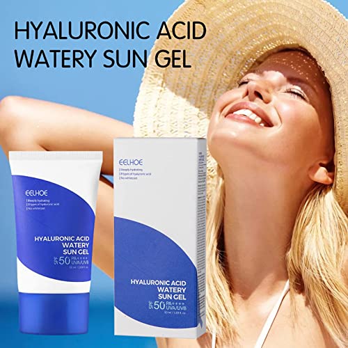 Hyaluronic Acid Watery Sun Gel 50ml, Hyaluronic Acid Natural Sun Cream,Moisturizing Physical Sun Block SPF50+ PA++++ 50ml