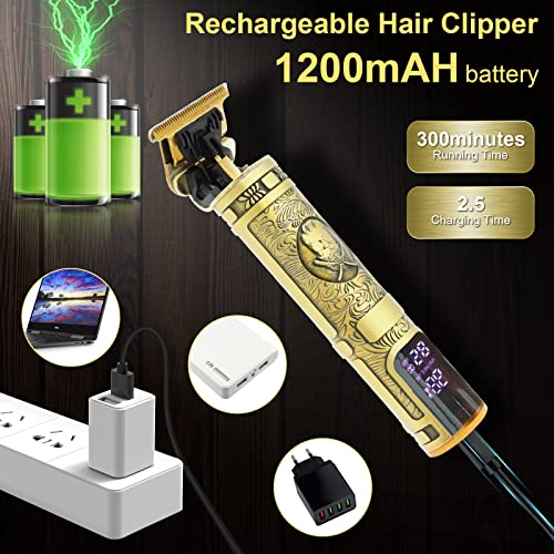 Hair Clippers Men, Beard Trimmer, Cordless USB Rechargeable, with LCD Screen, Professional T-Blade Trimmer, Grooming Kit 7 in 1 for Barbers and H