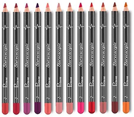 Beteligir Matte Lip Liner Pencil Set - 12 Assorted Colors Natural Lip Makeup Soft Pencils Waterproof and Long Lasting Velvet Lip Liners (01)