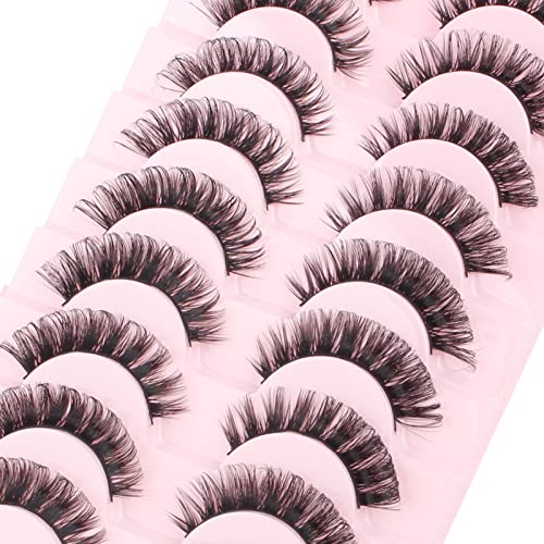 Parriparri Eyelashes Russian Strip Lashes 10 Pairs Curly False Lashes D Curl Volume Strip Lashes Natural Fluffy Thick Fake Lashes