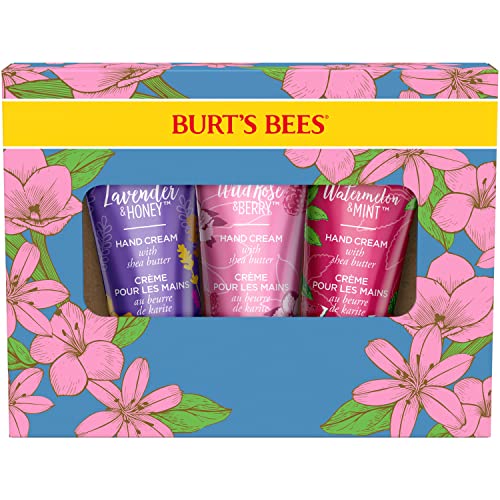 Burt's Bees Hand Cream Gift Set with Shea Butter, Lavender & Honey, Wild Rose & Berry and Watermelon & Mint, 3 Pack