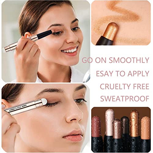 Glitter Eyeshadow Metallic Eye Shadow Stick,Pearl Shimmer Dual-Ended Eyeshadow Eye Brightener Highlighting Pen,High Pigmented,Cruelty Free,Smooth