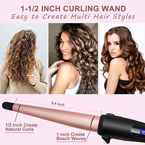 Curling Wand 13-25MM Curling Tongs, Tapered Curling Iron with Adjustable Temperature, Professional Hair Curler with Glove, Dual Voltage