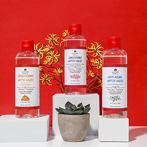 Nature Spell Witch Hazel Facial Toner with Hyaluronic Acid, Aloe Vera & Rose Water 200 Ml - Anti Aging Facial Toner - Alcohol Free Formulation -