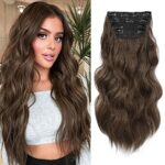 Hair Extensions Clip in 4PCS Medium Brown 20Inch Hair Extension Long Wavy Full Head Clip in Hair Extension Synthetic Fiber Hair Pieces for Women