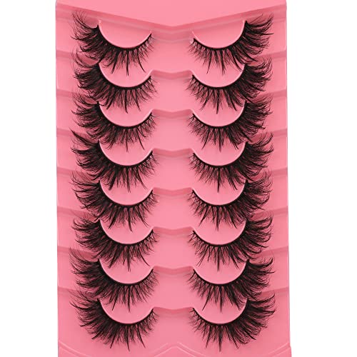 Ruairie False Eyelashes Cat Eye Lashes Fluffy Wispy Natural Eyelashes 20MM False Lashes Pack 8D Dramatic Volume Faux Mink Lashes Strip 7 Pairs