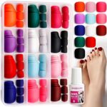 12 Colors False Toenails Tips with Glue, FANDAMEI Short Square Press on Toenails Full Cover, Matte False Toe Nails Acrylic Fake Toenail Tips for