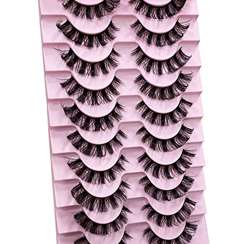 CNMTCCO False Eyelashes 10 Pairs Russian Strip Lashes Natural Fluffy Wispy D Curly Faux Mink Lashes Thick Short Soft Eyes Lash Reusable Fake Eyel