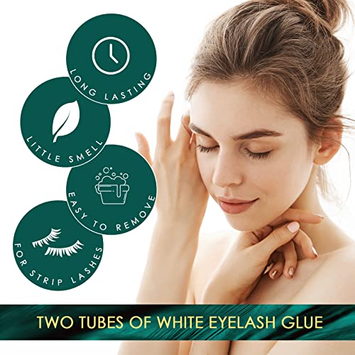 Lanciley Eyelash Glue 2 Pcs Super Strong Hold Clear False Eyelash Glue with Brush Applicator Eyelash Adhensive Glue for Strip Lash Cluster Lashes