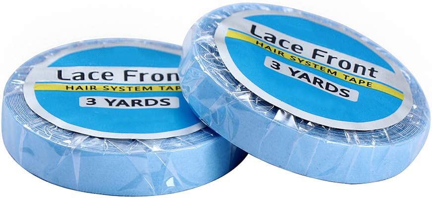 2PCS Lace Front Wig Support Tape, Hair Extension salon Blue Tape Double Sided Adhesive Roll Sticky Tape(0.8cm*3yard)
