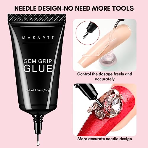 Makartt No Wipe Nail Rhinestone Glue Gel, Super Adhesive Nail Gel for Gems, Nail Art Gel Glue for Rhinestones Crystal Stones Jewels
