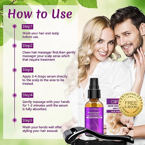 Rosemary Oil Serum for Hair Growth Diluted W/Scalp Massager Hair Growth Oil Serum with Rosemary Oil Biotin Castor Oil Argan Oil Caffeine Keratin