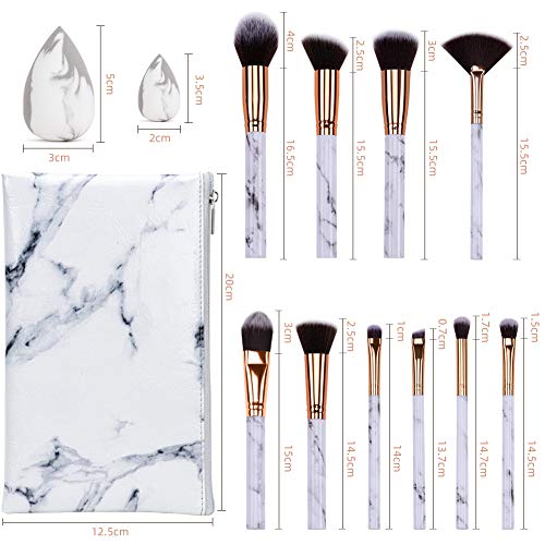 Makeup Brushes HEYMKGO Professional Marble Makeup Brush Set, Soft and Odor-free Natural Synthetic Bristles,10PCS + 2 Sponge Puff + Marble Pattern