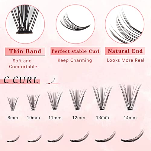 Glowingwin Individual Lashes Cluster Lashes 120 PCS Natural Look False Eyelashes Individual Soft DIY Lash Extensions At Home(20D Mix8-14mm 0.07C