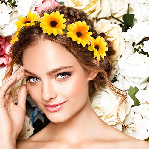 Sibba 5PCS Daisy Flower Headband Floral Garland Crown Hair Wreath Boho Girl Women Fairy Headpiece Soft Hair Bands Fashion for Bridal Wedding Fest