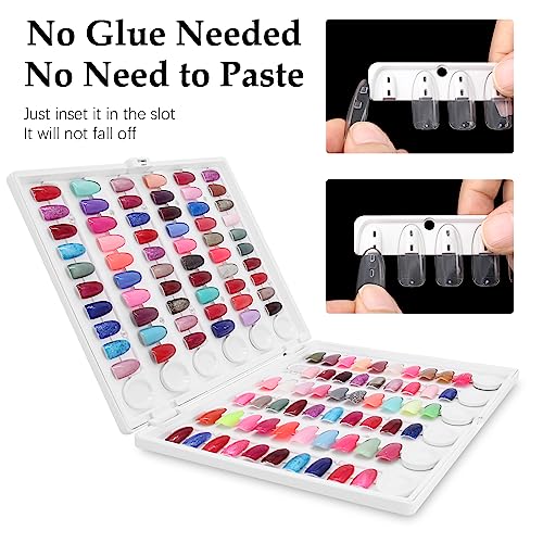 Nail Display Book C10 Nail Color Swatch Book, 120 Colour Nail Polish Sample Display Book with Transparent Nail Tips Nail Salon Home Use, No Glue