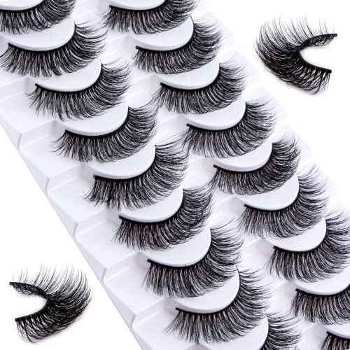 False Eyelashes Russian Strip Lashes 10 Pairs Reusable Natural Look 7D Faux Mink Lashes Fluffy Volume Wispy Fake Eyelashes Handmade Thick Soft Lo