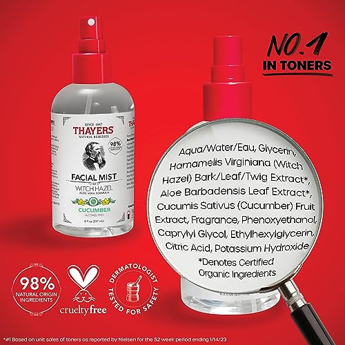 Thayers Witch Hazel Gentle Facial Mist Cucumber Toner Lotion with Organic Aloe Vera 237ml
