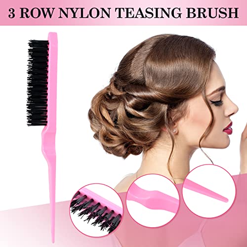 Sularpek 3 Pcs Slick Brush Set, Plastic Bristle Hair Brush Teasing Comb Edge Hair Brush Teasing Brush Set, Rat Tail Comb Double Sided Edge Brush,