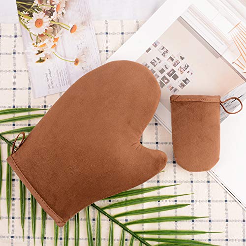 STEUGO Self Tanning Mitt Applicator Kit with Fake Tan Mitt Applicator, Mini Self Tan Mitt, Tanning back lotion applicator, exfoliating Mitt, Velv