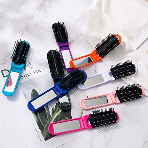 Hair Brush, Detangling Hairbrush With Mirror Travel Mini Small Paddle Brush Folding Hair Comb For Thick Curly Thin Long Short Wet Dry Hair Mens W