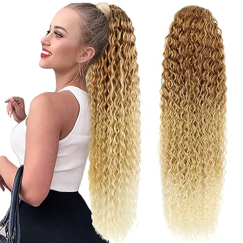 Drawstring Ponytail Extension, 30 inch Long Curly Ponytail Hair Extension Synthetic Hairpiece for Women(1B#, 30 inch)