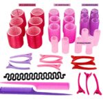 SnookBay 39 Pcs Hair Rollers Set - 24 Heatless Self Grip Velcro Curlers, 12 Duckbill Clips, 2 Combs,1 Braiding Device with Storage Bag (Rollers: