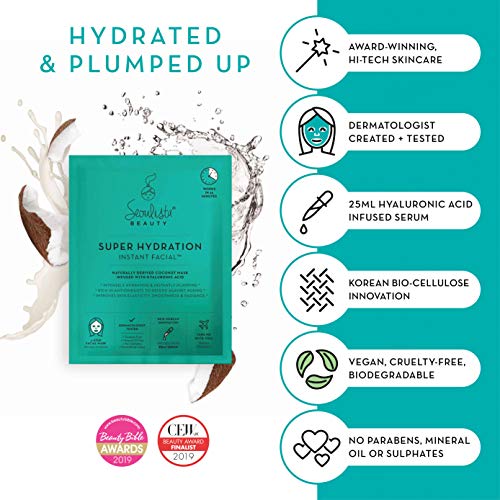 Seoulista Beauty Super Hydration Instant Facial – Hydrating Beauty Face Mask for Dry Skin - Infused with Hyaluronic Acid and Coconut – Dermatolog