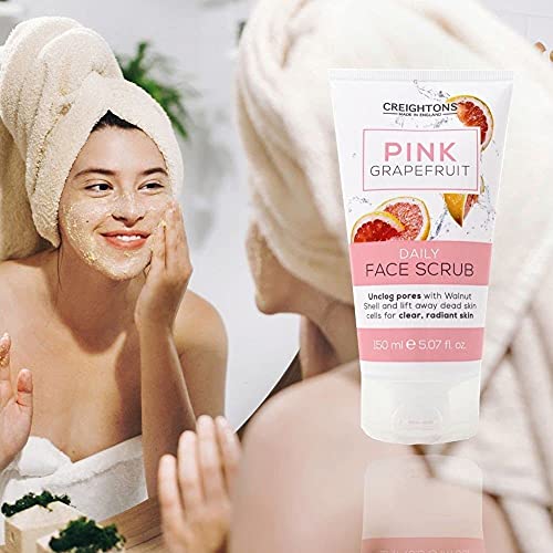 Creightons Pink Grapefruit Daily Face Scrub (150ml) - Unclog pores with Walnut Shell and lift away dead skin cells for clear, radiant skin. Derma