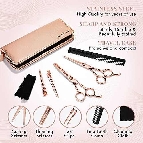 Hairdressing Scissors Set for Women - Hairdresser Barber Hair Cutting Scissors Kit for Trimming, Thinning with Comb, Clips and Case by Lily Engla