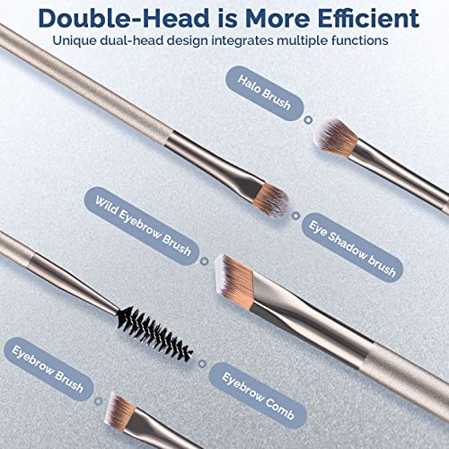 Eye Makeup Brushes Set DUAIU 3 pcs Dual-ended 2-in-1 Makeup Brushes For Wild Eyebrows Brush, Eye Shadow Brush, Halo Brush, etc