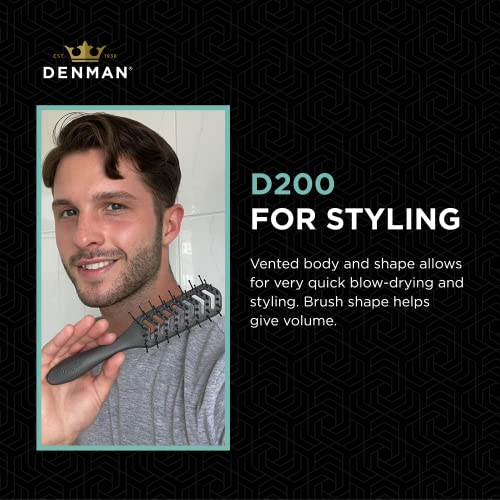 Jack Dean by Denman D200 Flexible Vent Brush for Blow Drying - Styling Hair Brush for Wet Dry Curly Thick Straight Hair - For Women and Men (Blac