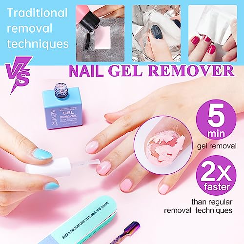 Gel Nail Polish Remover 2 Pack, Gel Polish Remover in 2-5 Minutes, Quickly & Easily Remove Gel Nail Polish with Scraper Cuticle Pusher Tools + Na