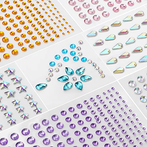 URAQT Face Gems Glitter, 12 Sheets Face Gems Mermaid Jewels Rhinestones Stickers Set, Self-adhesive Crystal Rainbow Tears Gem Stones Stickers Eye