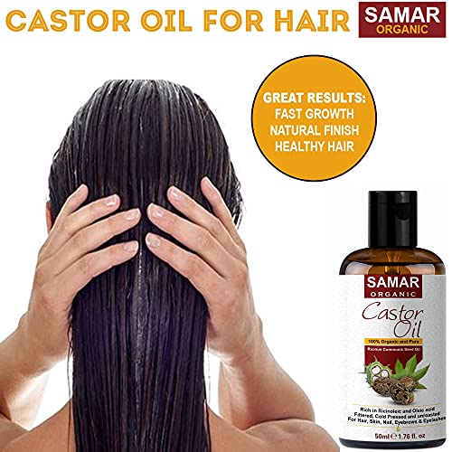 Castor Oil - 100% Pure and Certified Organic, Cold Pressed, Unrefined, Non-GMO. Ideal for Natural Hair Growth Treatment, Boost Eyelash, Eyebrow g