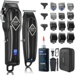 GLAKER Professional Hair Clippers Men + T-Blade Trimmer Kit - Cordless Hair Cutting Kits with 15 Guards & 100ml Blade Oil, Complete Barber Kit wi