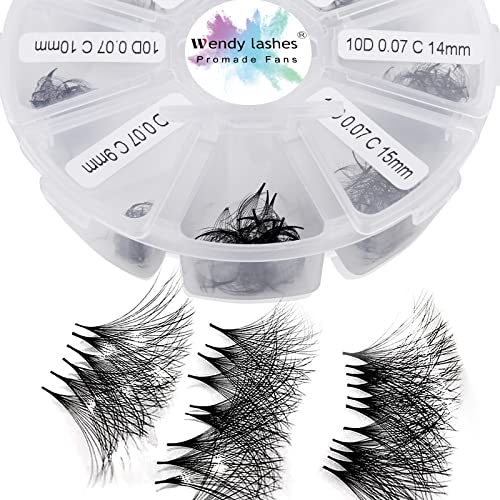 Pre Made Fan Volume Eyelash Extensions 10D 0.07mm D Curl 500 Fans 9-16mm Mixed Tray Premade Fans Loose Volume Lash Extensions Handmade Promade Lo