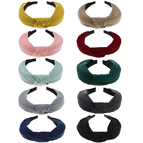 DRESHOW 10 Pieces Wide Headbands Knot Turban Headband Hair Band Elastic Hair Accessories for Women and Girls