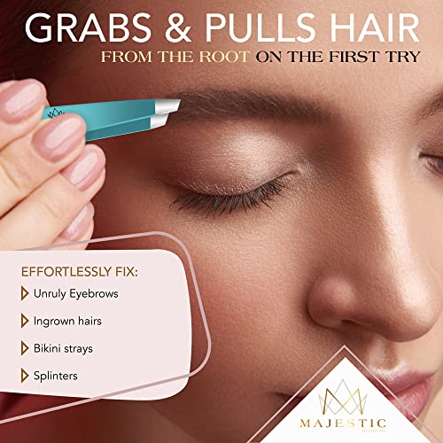 Majestic Bombay Fine Point + Slant Tweezers for Women and Men – Splinter Ticks, Facial, Brow and Ingrown Hair Removal–Sharp, Needle Nose, Surgica