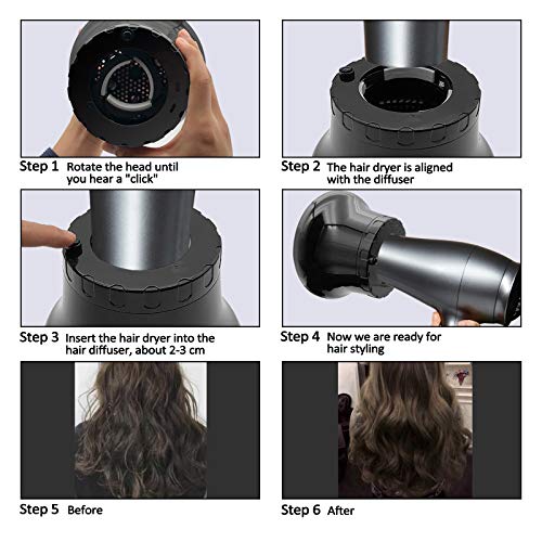 Premium Universal Hair Diffuser Adjustable from 1.37in to 2.68in for Curly and Natural Wavy Hair, Professional Hair Dryer Diffuser Attachment