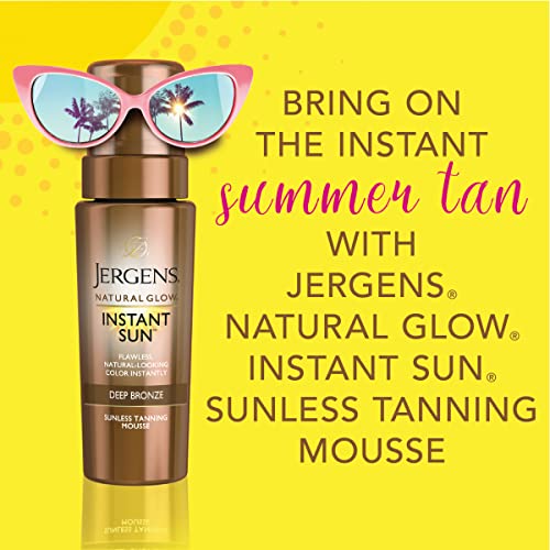 Jergens Natural Glow Instant Sun Sunless Tanning Mousse for Body, Deep Bronze, 6 Ounces