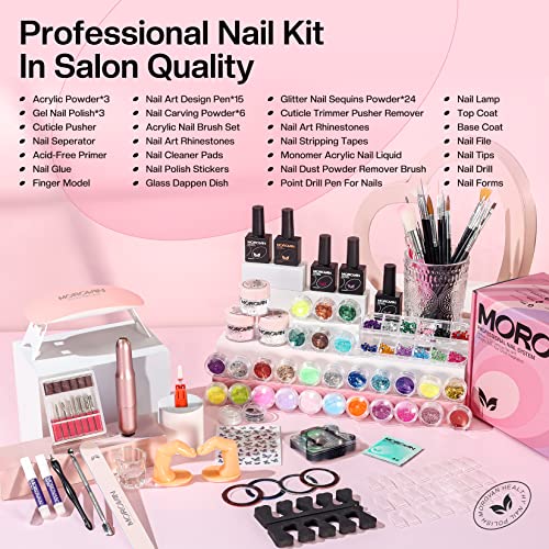 Morovan Acrylic Nail Kit with Drill - Professional Nails Kit Acrylic Set With Everything for Beginners Glitter Acrylic Nail Set Acrylic Nail Supp
